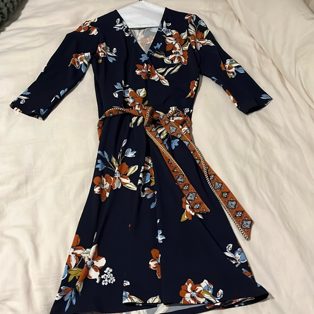 Navy blue wrap dress never worn.